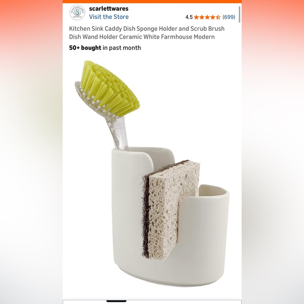 Kitchen Sink Caddy Dish Sponge Holder and Scrub Brush Dish Wand Holder Ceramic